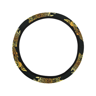 Gold Tribal Turtle Polynesian Themed Steering Wheel Cover with Elastic Edge