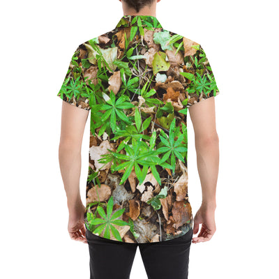 Camouflage Realistic Tree Fresh Print Men's Short Sleeve Button Up Shirt