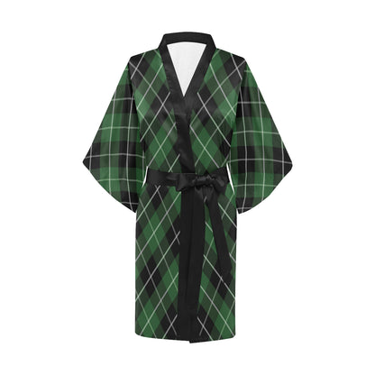 Plaid Green Pattern Print Design A05 Women's Short Kimono