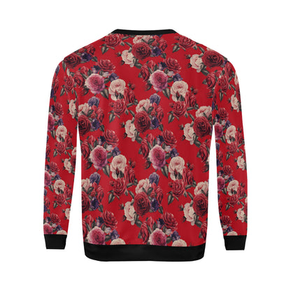 Rose Red Pattern Print Design RO07 Men Long Sleeve Sweatshirt