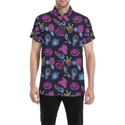 Lipstick Neon Pattern Print Design 02 Men's Short Sleeve Button Up Shirt