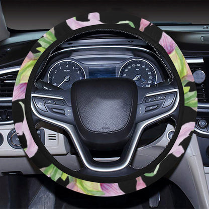 Amaryllis Pattern Print Design AL08 Steering Wheel Cover with Elastic Edge
