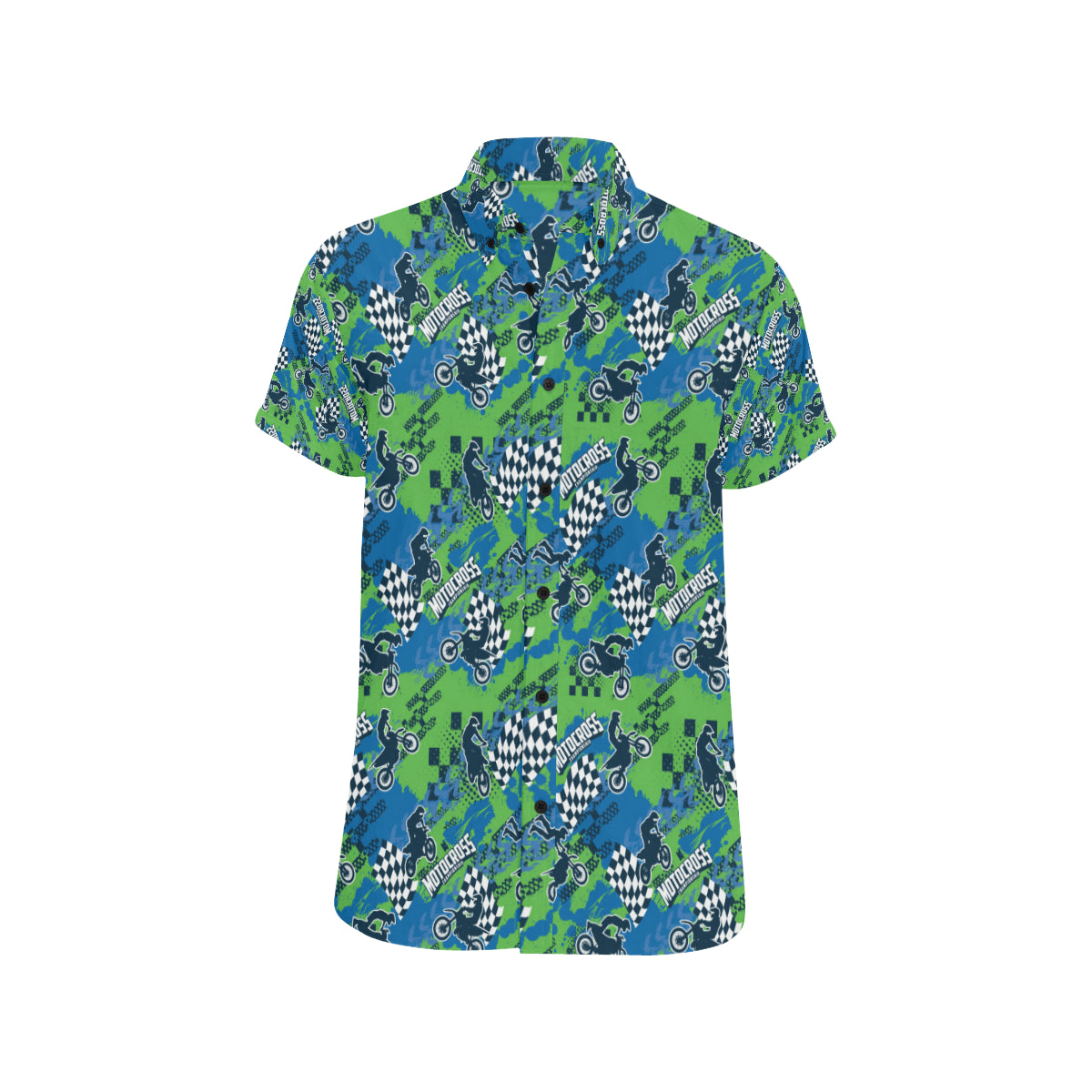 Motocross Pattern Print Design 04 Men's Short Sleeve Button Up Shirt