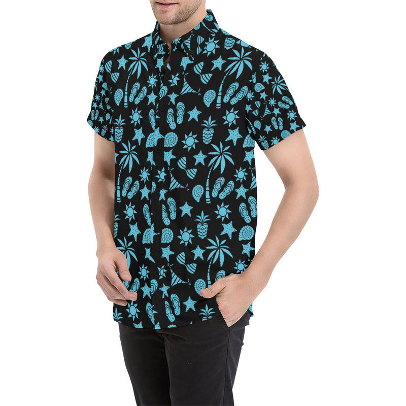 Beach Scene Pattern Print Design 03 Men's Short Sleeve Button Up Shirt