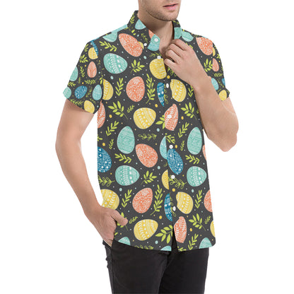 Easter Eggs Pattern Print Design RB01 Men's Short Sleeve Button Up Shirt