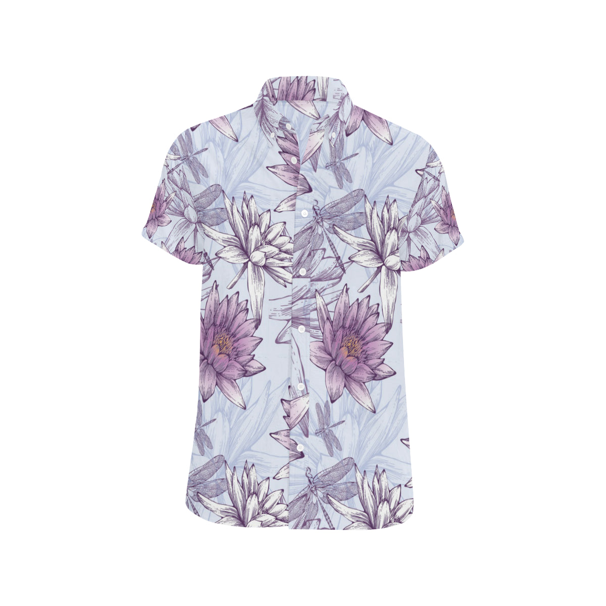 Water Lily Pattern Print Design WL01 Men's Short Sleeve Button Up Shirt