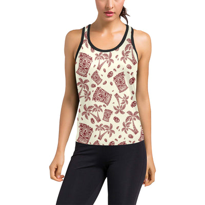 Tiki Tribal Mask Palm Tree Women's Racerback Tank Top