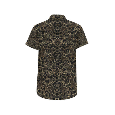 Lotus Gold Mandala Design Themed Men's Short Sleeve Button Up Shirt