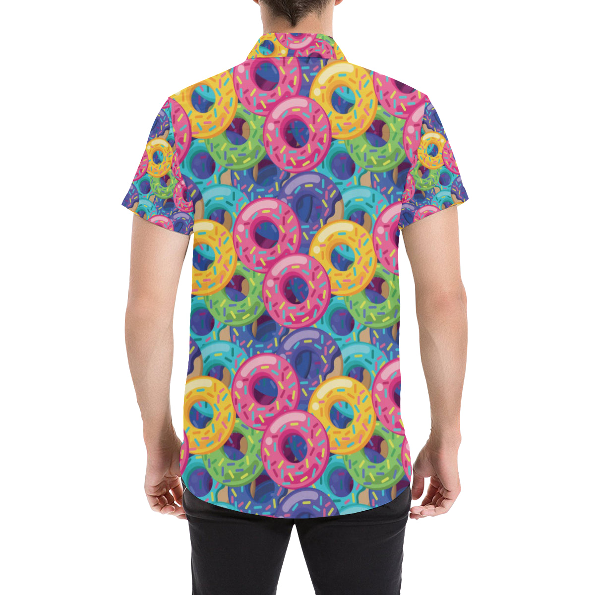 Donut Pattern Print Design DN010 Men's Short Sleeve Button Up Shirt