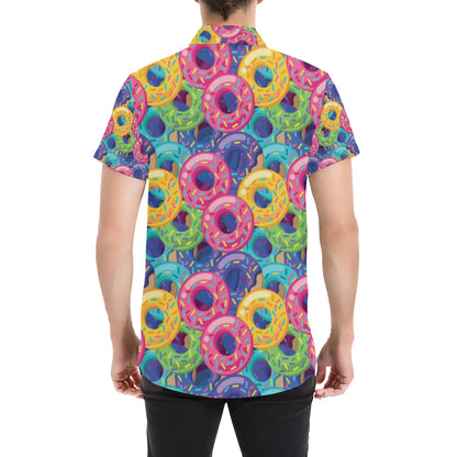 Donut Pattern Print Design DN010 Men's Short Sleeve Button Up Shirt