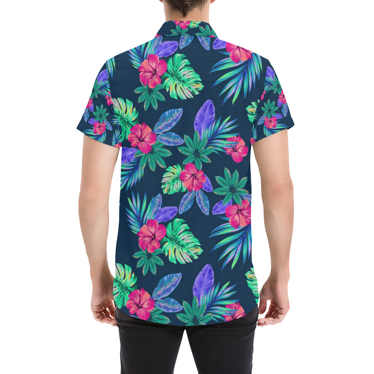 Tropical Flower Pattern Print Design TF09 Men's Short Sleeve Button Up Shirt