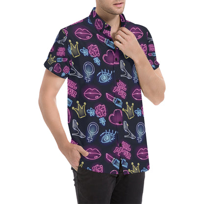 Lipstick Neon Pattern Print Design 02 Men's Short Sleeve Button Up Shirt