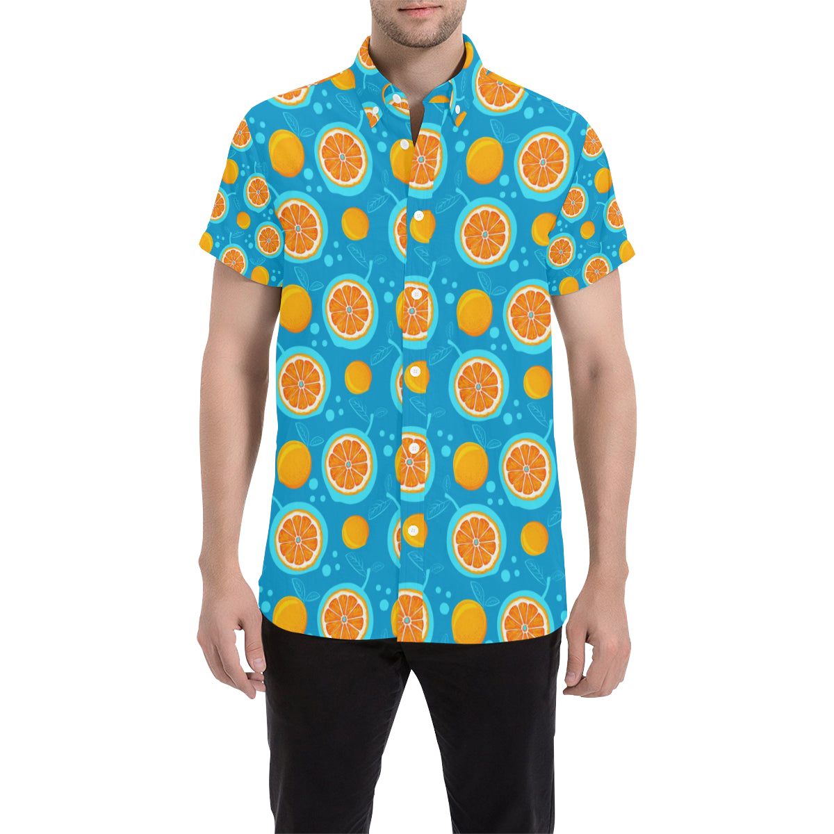 Grapefruit Pattern Print Design GF03 Men's Short Sleeve Button Up Shirt