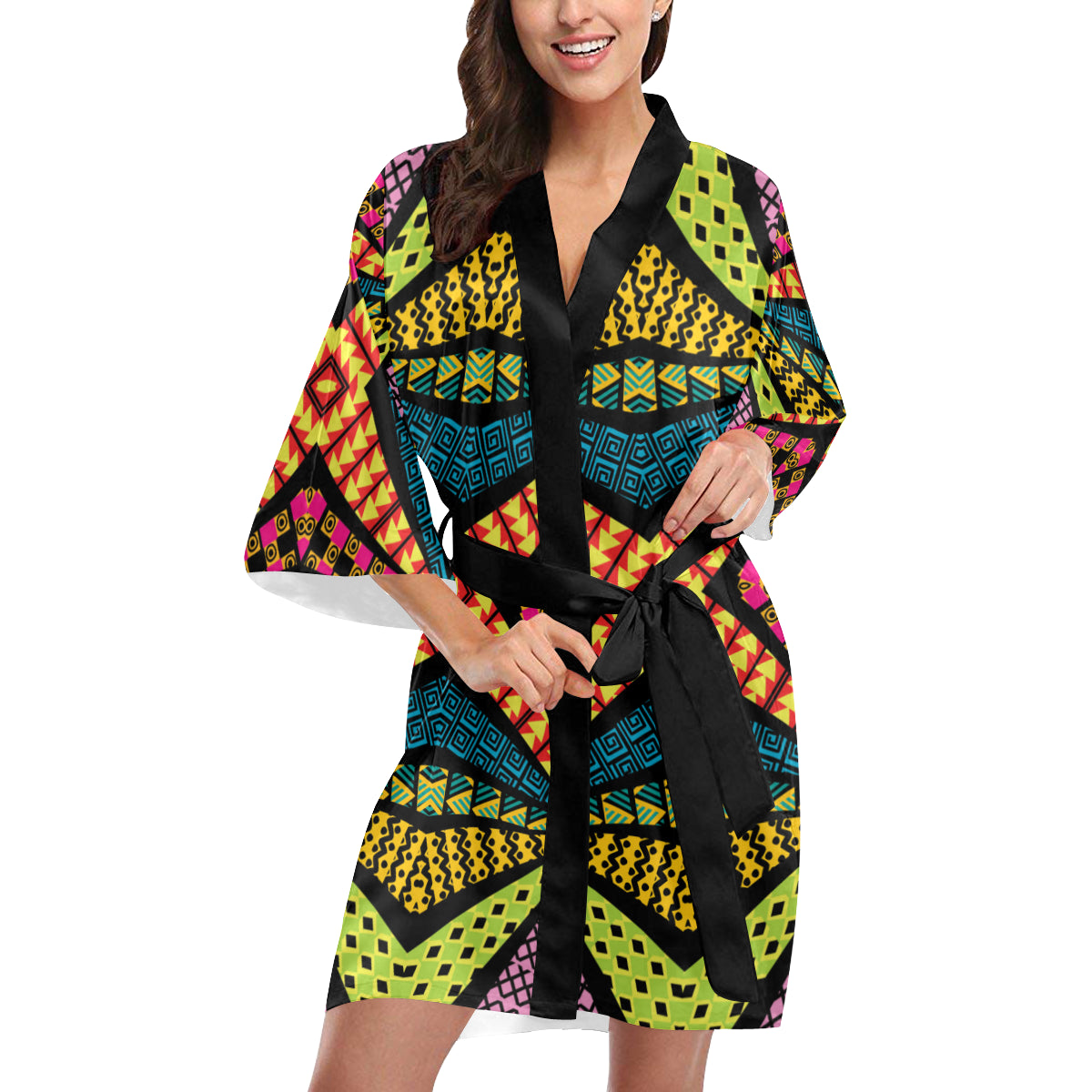 Kaleidoscope Pattern Print Design 05 Women's Short Kimono