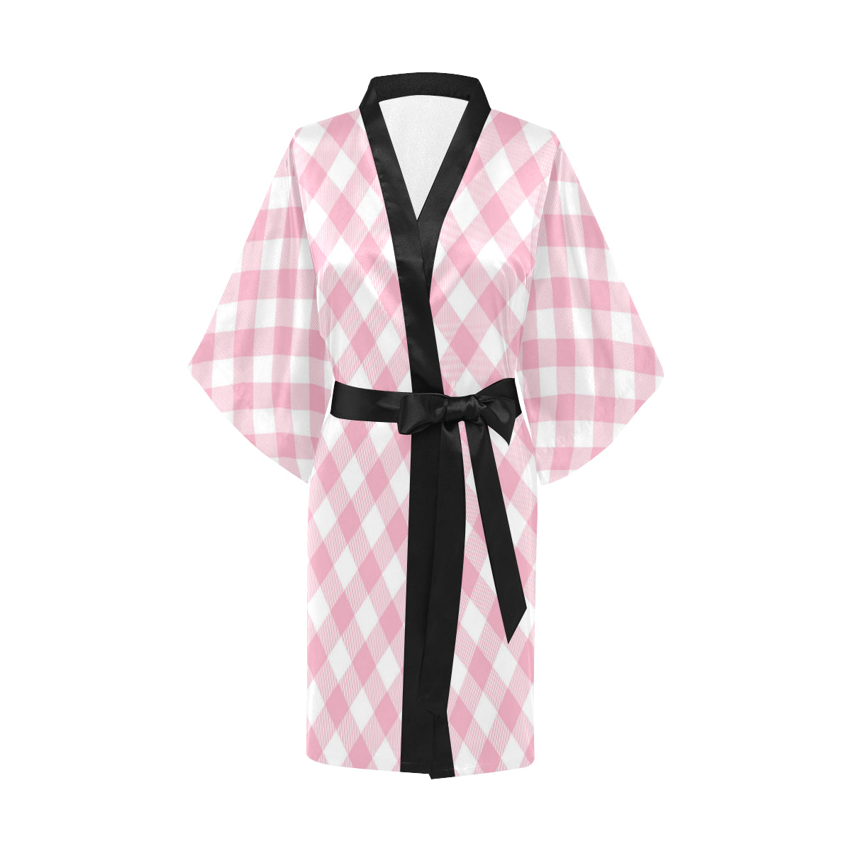Gingham Pink Pattern Print Design 02 Women's Short Kimono