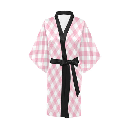 Gingham Pink Pattern Print Design 02 Women's Short Kimono