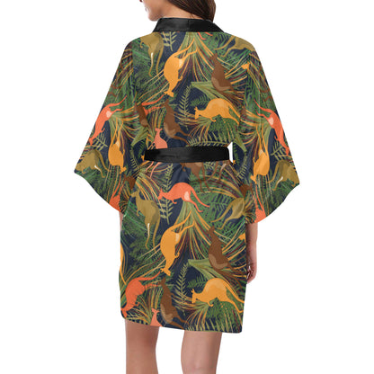 Kangaroos Pattern Print Design 07 Women's Short Kimono
