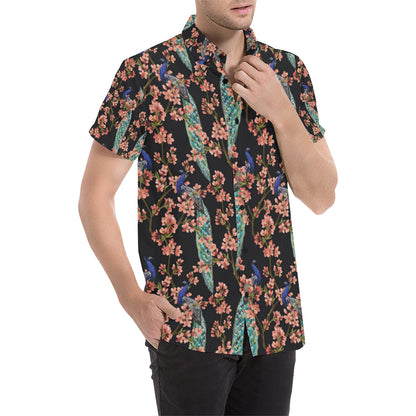 Peacock Pattern Print Design A01 Men's Short Sleeve Button Up Shirt
