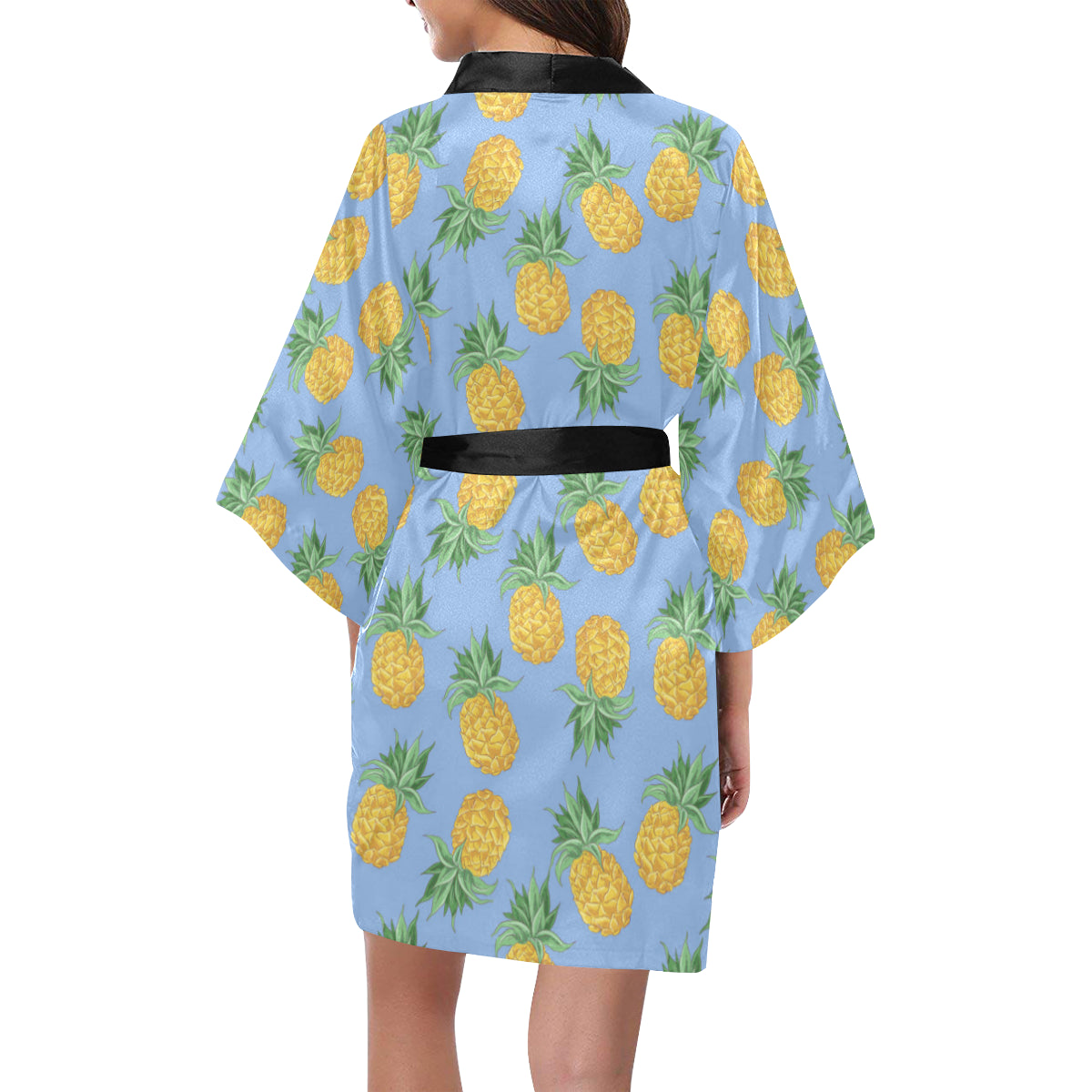 Pineapple Pattern Print Design A04 Women's Short Kimono