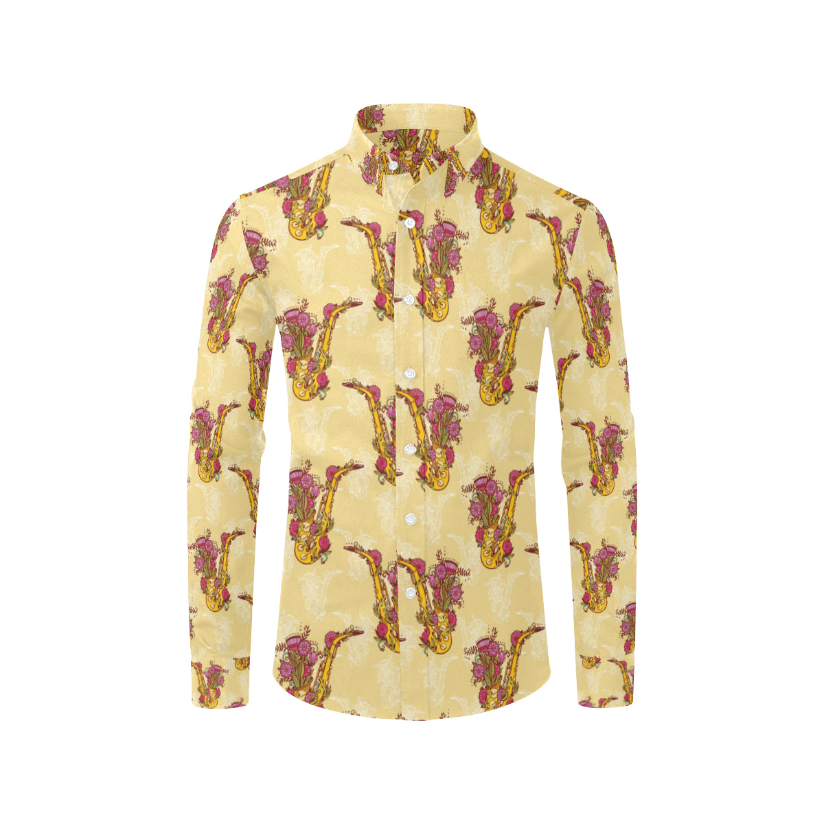 Saxophone Pattern Print Design 04 Men's Long Sleeve Shirt