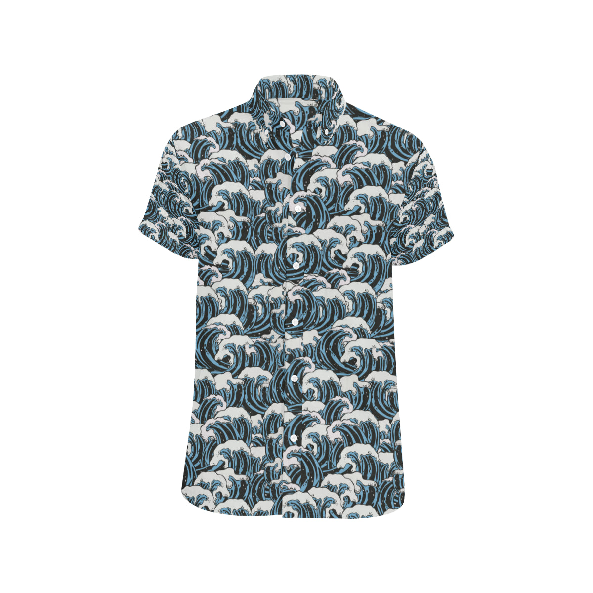 Surf Wave Pattern Print Men's Short Sleeve Button Up Shirt