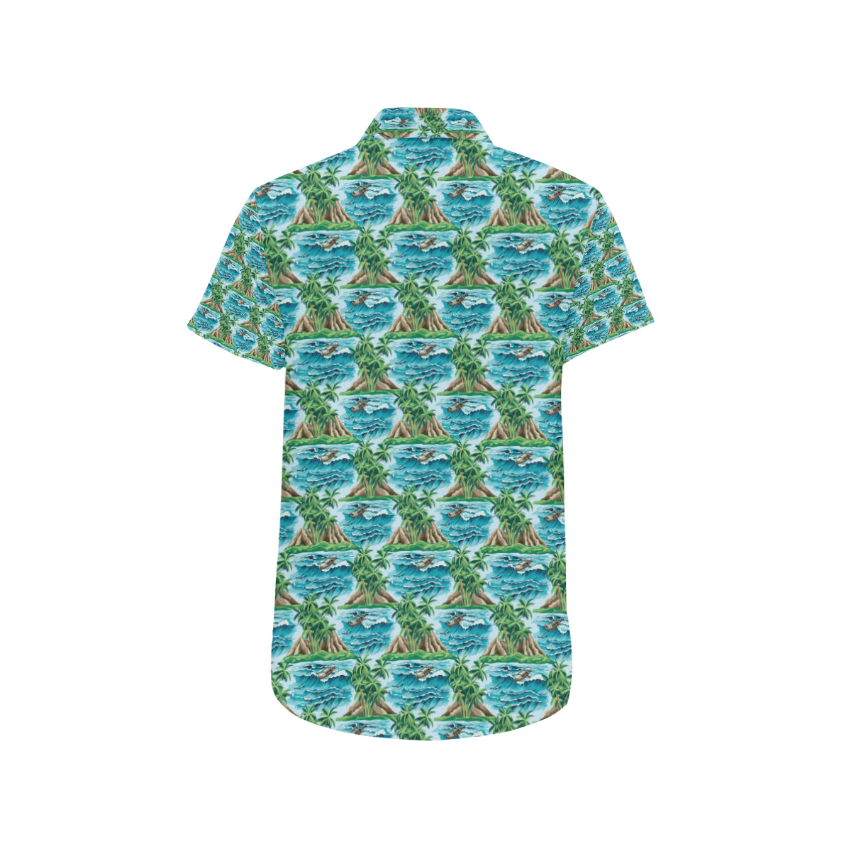 Palm Tree Hawaiian Themed Design Print Men's Short Sleeve Button Up Shirt