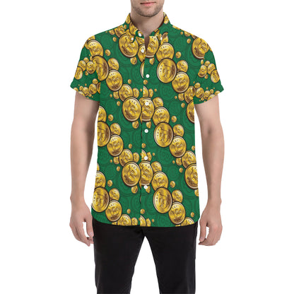 Bitcoin Pattern Print Design DO02 Men's Short Sleeve Button Up Shirt