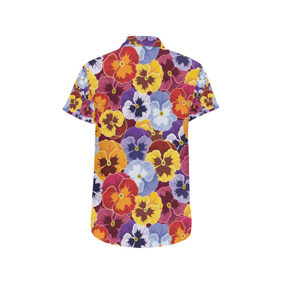 Pansy Pattern Print Design PS01 Men's Short Sleeve Button Up Shirt