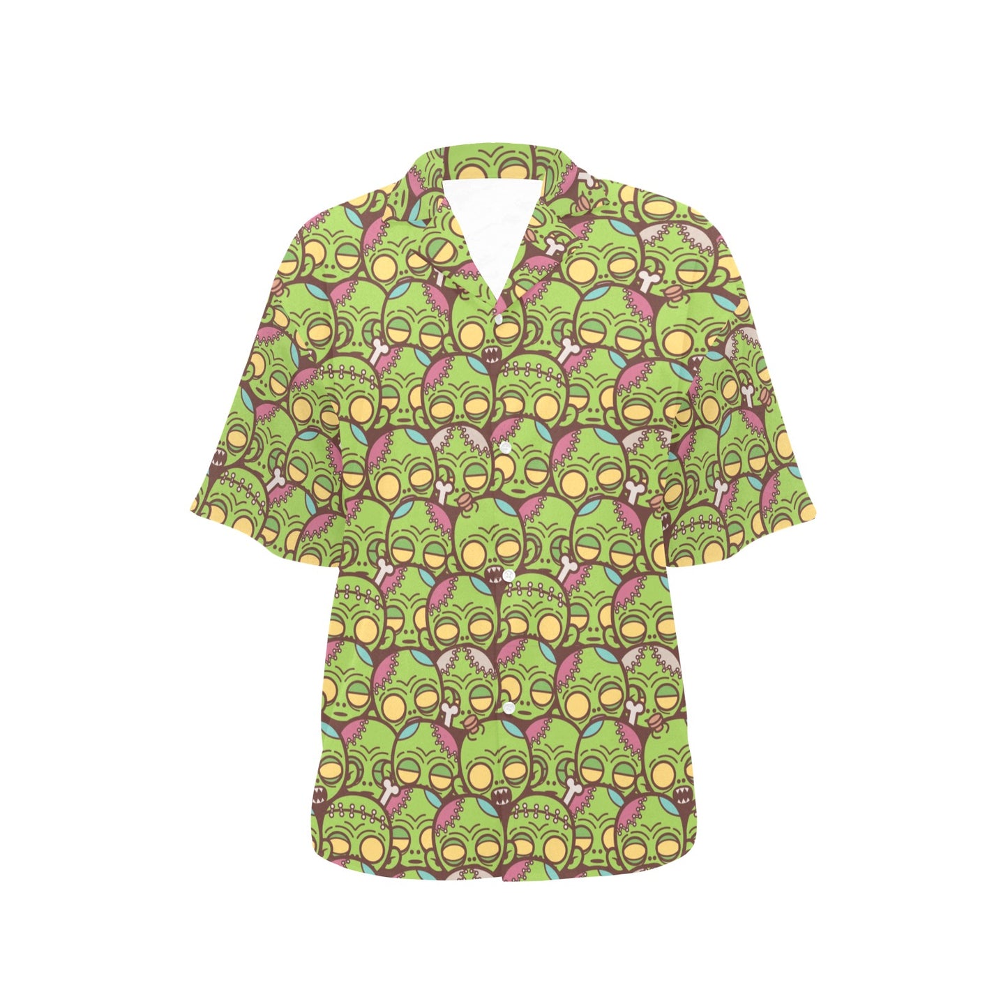 Zombie Head Design Pattern Print Women's Hawaiian Shirt