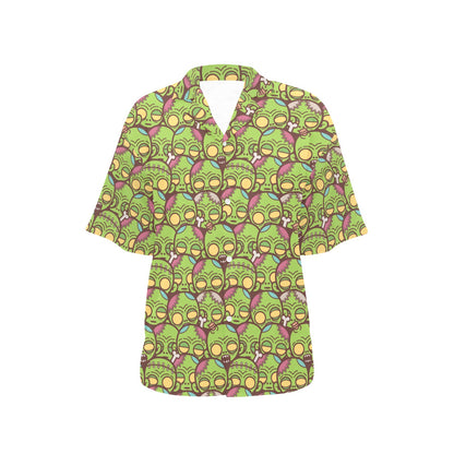 Zombie Head Design Pattern Print Women's Hawaiian Shirt