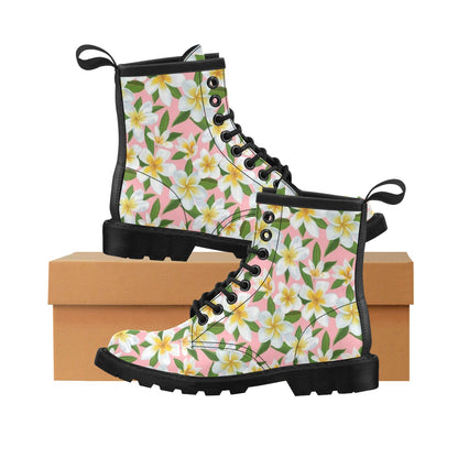 White Plumeria Pattern Print Design PM011 Women's Boots
