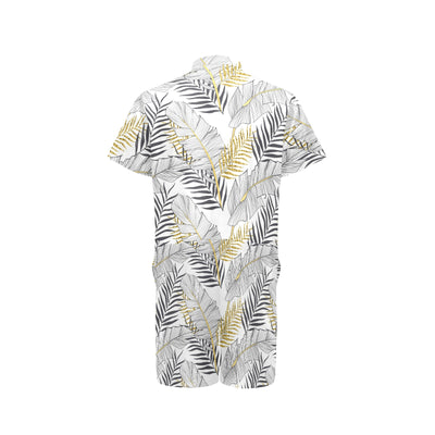 Gold Glitter Tropical Palm Leaves Men's Romper