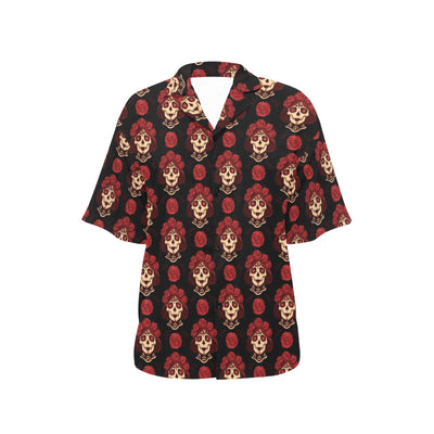 Day of the Dead Skull Girl Pattern Women's Hawaiian Shirt