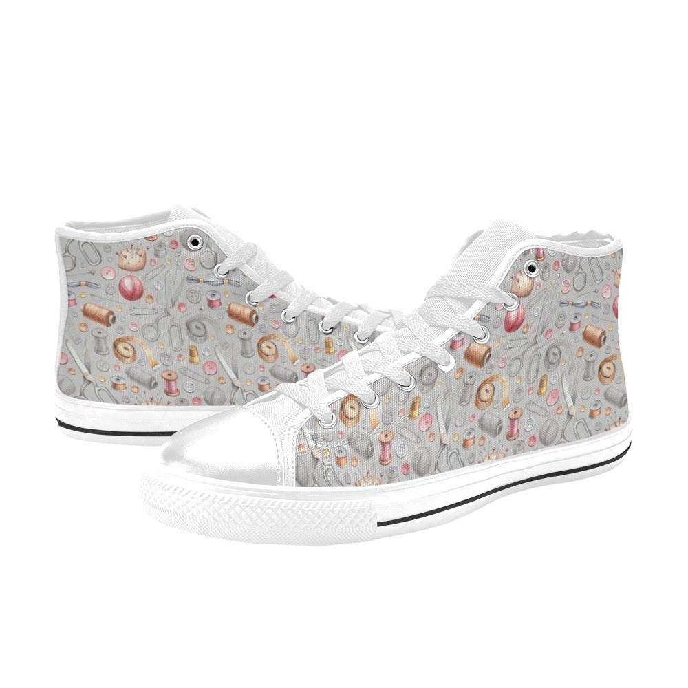 Sewing Equipment Print Design LKS302 High Top Women's White Shoes