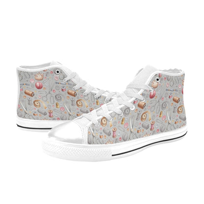 Sewing Equipment Print Design LKS302 High Top Women's White Shoes