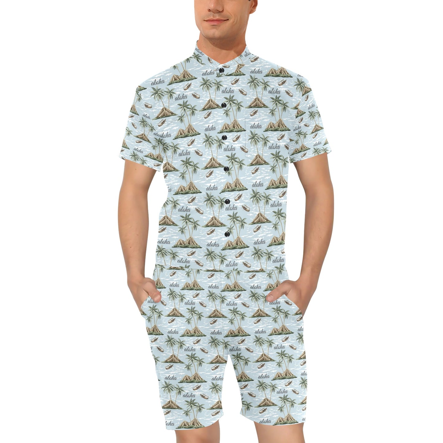 Aloha Hawaii island Design Themed Print Men's Romper