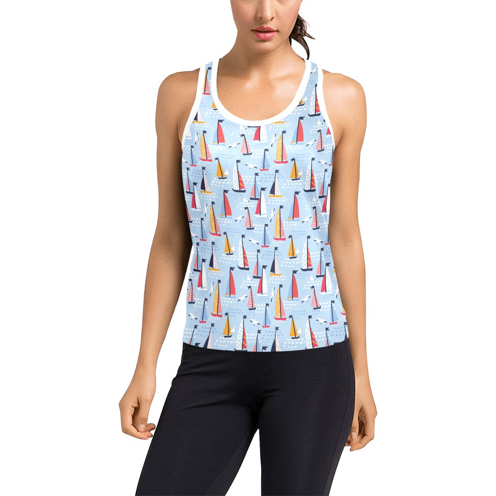 Sailboat Print Design LKS304 Women's Racerback Tank Top