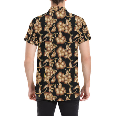 Brown Hibiscus Pattern Print Design HB06 Men's Short Sleeve Button Up Shirt