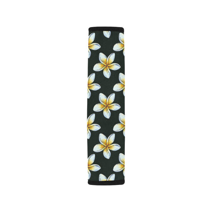 White Plumeria Pattern Print Design PM022 Car Seat Belt Cover