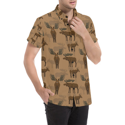 Moose Pattern Print Design 03 Men's Short Sleeve Button Up Shirt