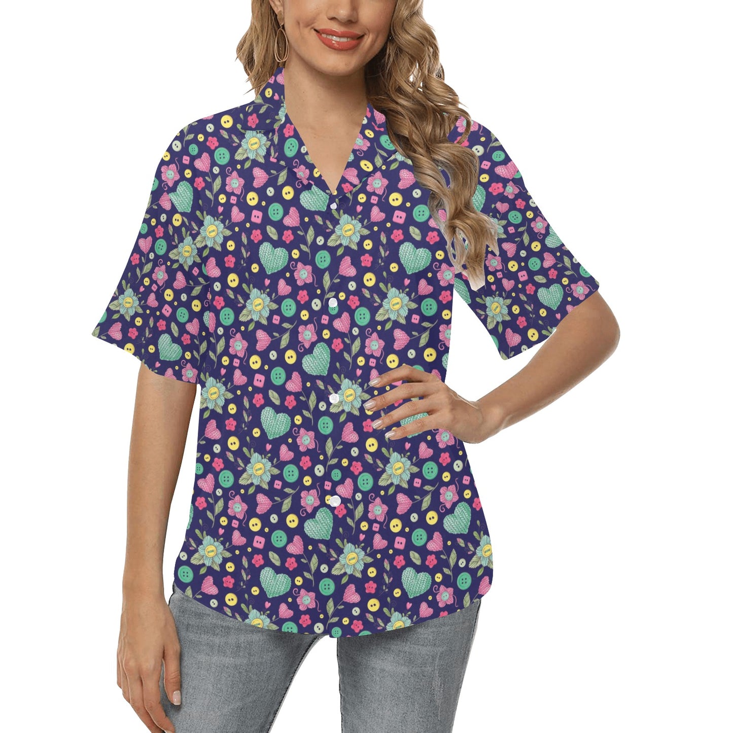 Crochet Pattern Print Design 02 Women's Hawaiian Shirt