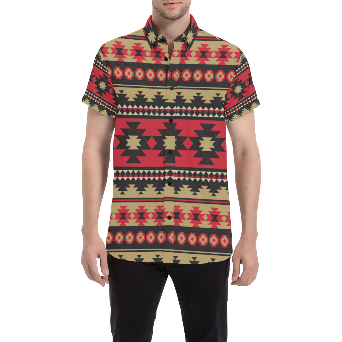 Navajo Pattern Print Design A04 Men's Short Sleeve Button Up Shirt