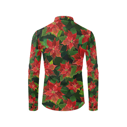 Poinsettia Pattern Print Design POT04 Men's Long Sleeve Shirt
