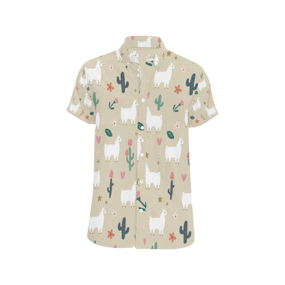 Llama Cactus Pattern Print Design 09 Men's Short Sleeve Button Up Shirt