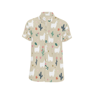 Llama Cactus Pattern Print Design 09 Men's Short Sleeve Button Up Shirt