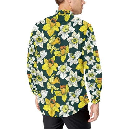 Daffodils Pattern Print Design DF02 Men's Long Sleeve Shirt