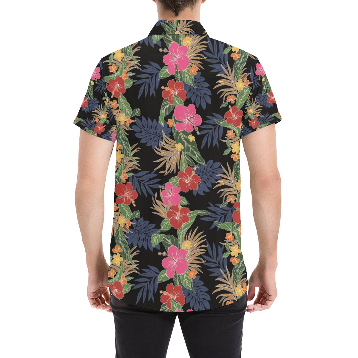 Hawaiian Themed Pattern Print Design H011 Men's Short Sleeve Button Up Shirt