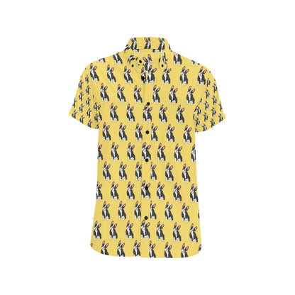 Boston Terrier Pattern Print Design 06 Men's Short Sleeve Button Up Shirt