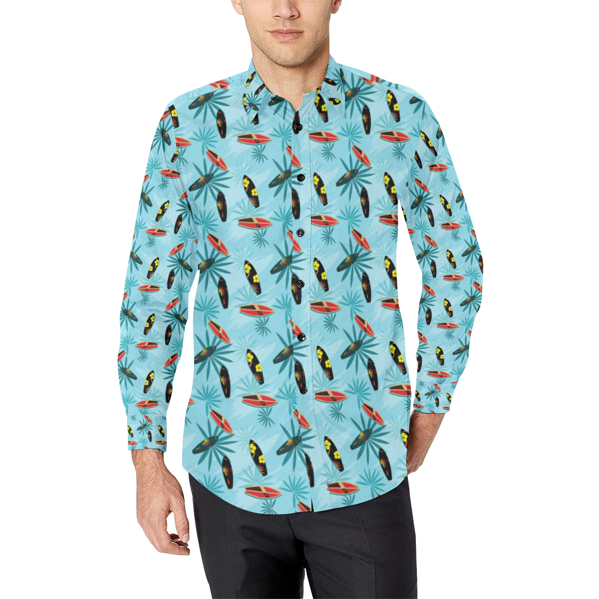 Surfboard Themed Pattern Men's Long Sleeve Shirt