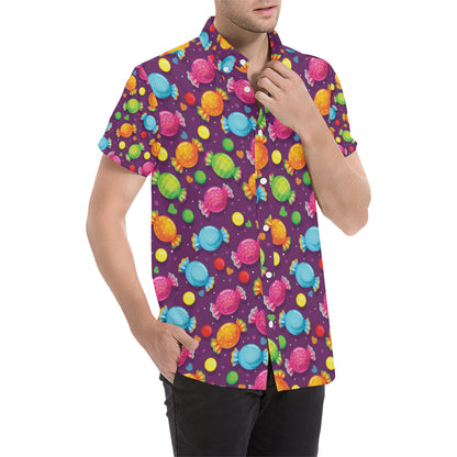 Candy Pattern Print Design CA05 Men's Short Sleeve Button Up Shirt